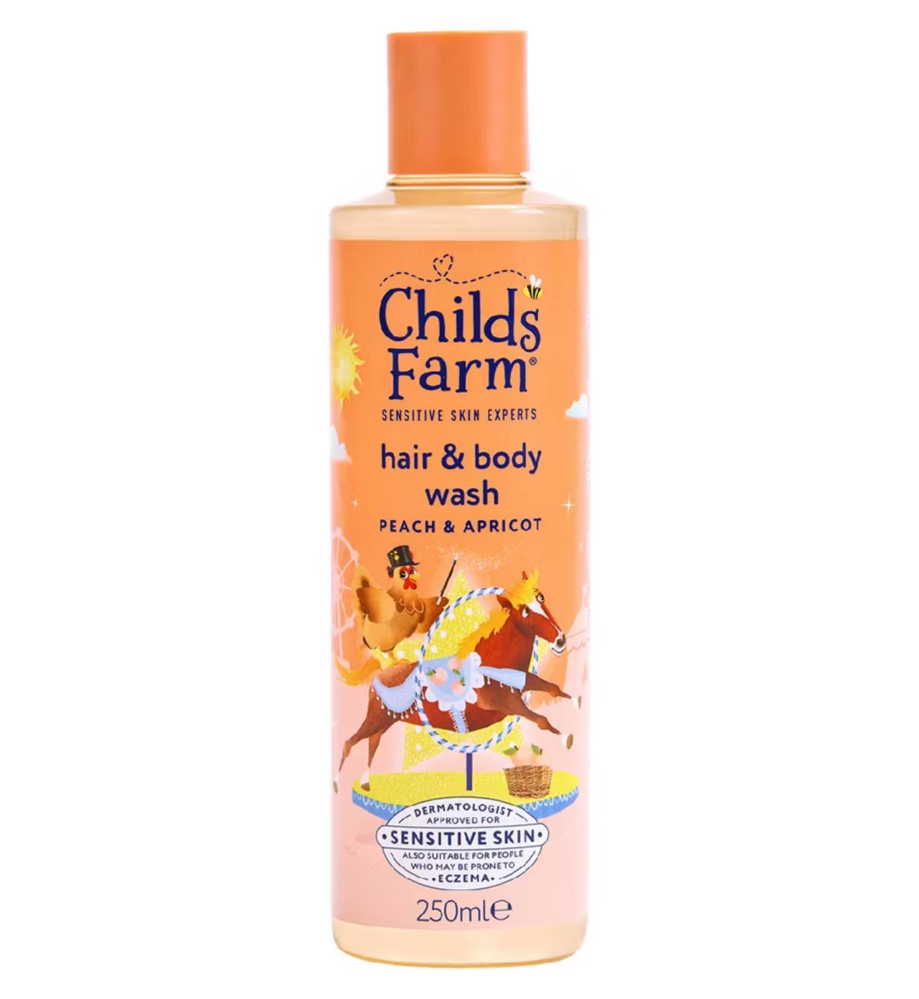Childs Farm Hair & Body Wash, Peach & Apricot 250ml Gentle Tear-Free Formula for Kids, Babies & Sensitive Skin