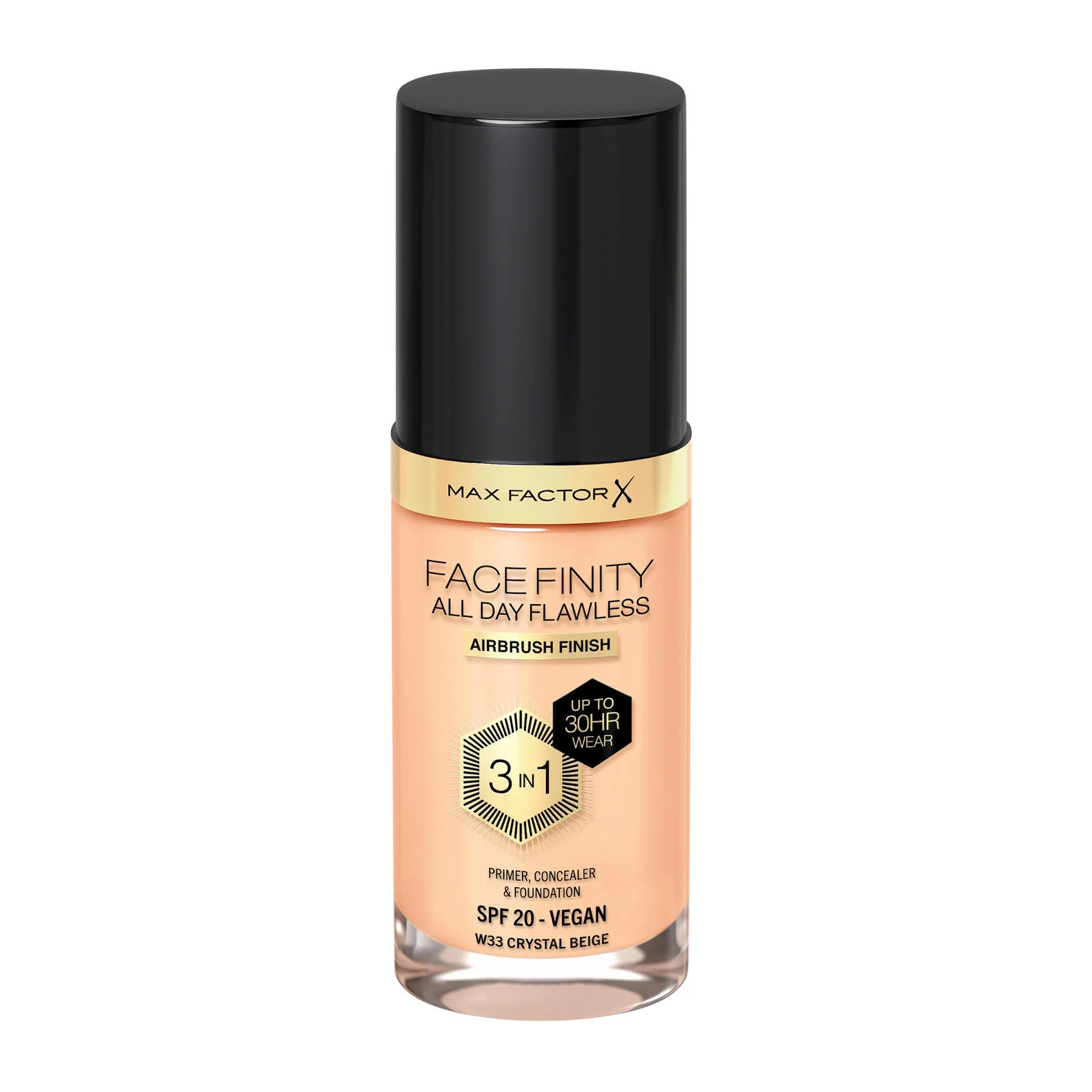 Max Factor Facefinity All Day Flawless 3 in 1 Vegan Foundation W33 Crystal Beige 30ml