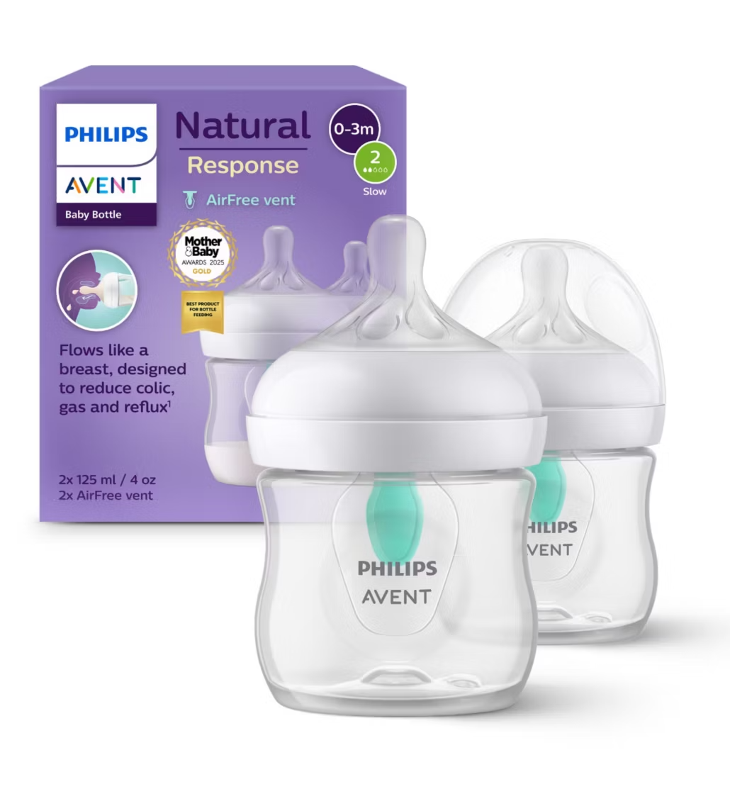 Philips Avent Natural Response Bottle With AirFree Vent Slow Flow 2 Teat 2x 125ml SCY670/02