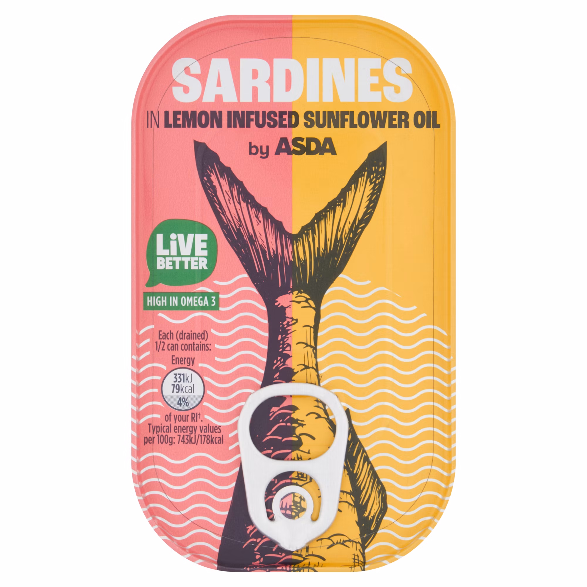 ASDA SARDINES IN LEMON INFUSED SUNFLOWER OIL 120g