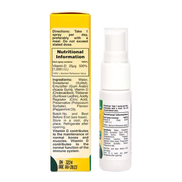 Holland & Barrett Vitamin D Spray 1000 I.U 25ug Peppermint Flavour 15ml - Image 3