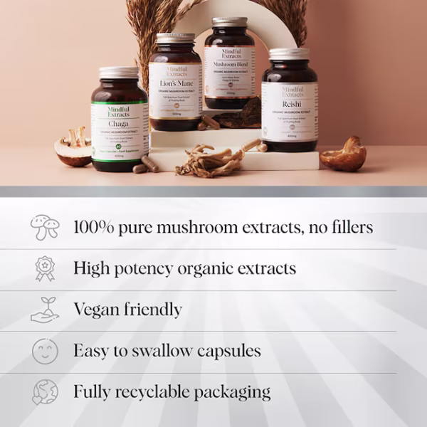 Mindful Extracts Organic Reishi Mushroom 60 Vegan Capsules - Image 4