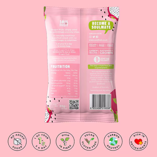 Soul Fruit Crunchy Dried Dragon Fruit Chips 20g - Image 2