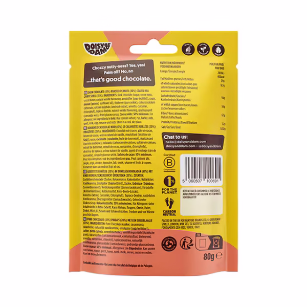 Doisy & Dam D&Ds Vegan Dark Chocolate Peanuts 80g - Image 2