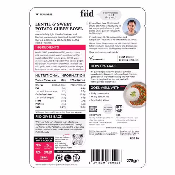 fiid Lentil & Sweet Potato Curry Bowl 275g - Image 2