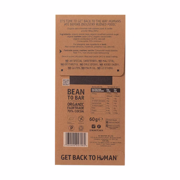 Hu Cashew Butter + Pure Vanilla Bean Dark Chocolate Bar 60g - Image 2