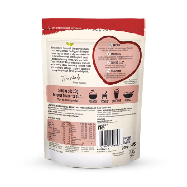 Linwoods Milled Flaxseed, Chia Seed, Apple & Cinnamon 200g - Image 2