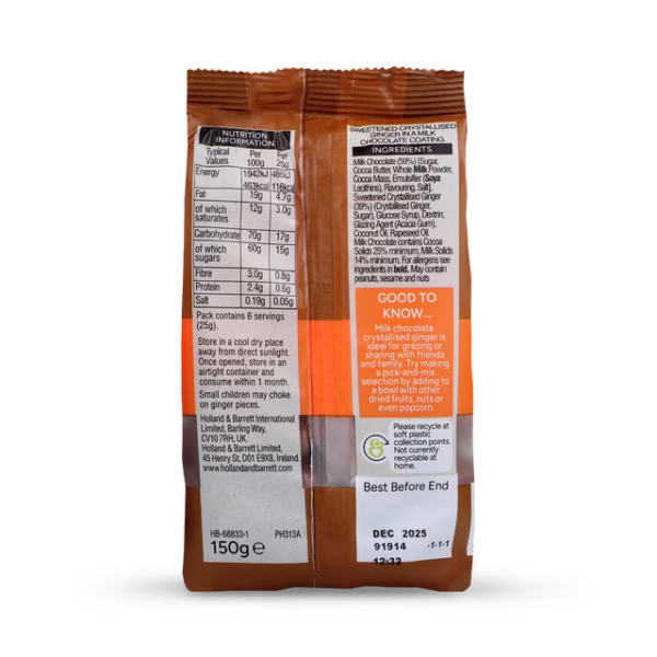 Holland & Barrett Milk Chocolate Crystallised Ginger 150g - Image 4