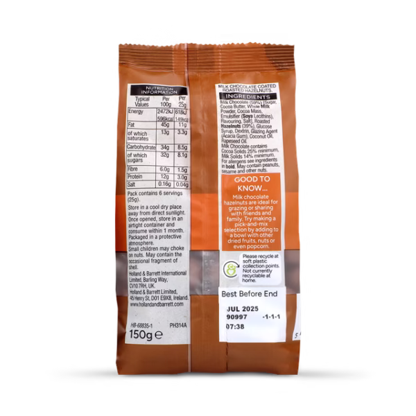 Holland & Barrett Milk Chocolate Hazelnuts 150g - Image 2